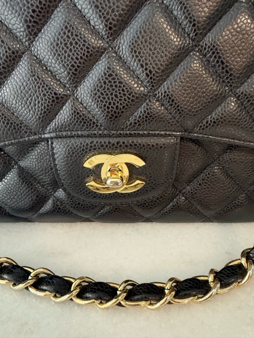 Black Quilted Leather Shoulder Bag with Gold CC Lock - Picture 3 of 11